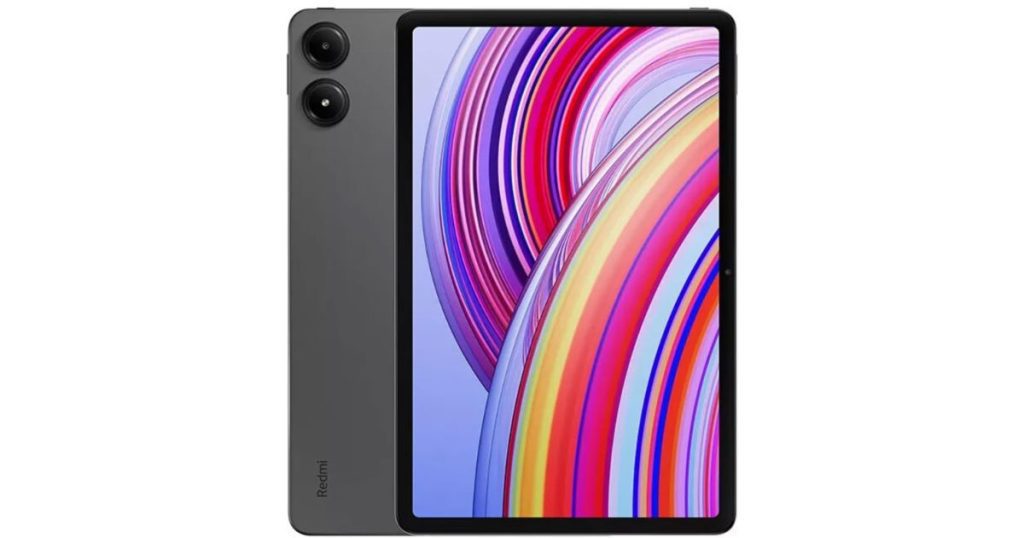 Tablet Xiaomi Mi Pad Pro exibindo tela colorida e traseira com duas câmeras.