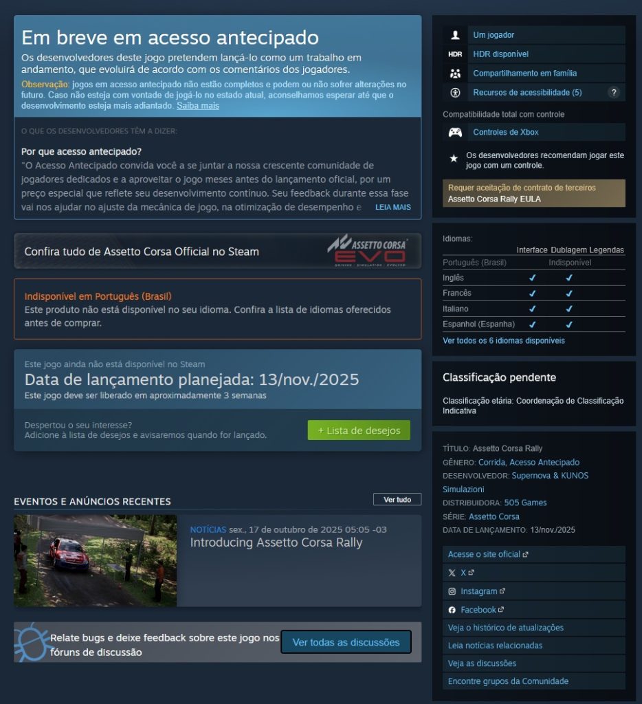 Assetto Corsa Rally está confirmado para novembro