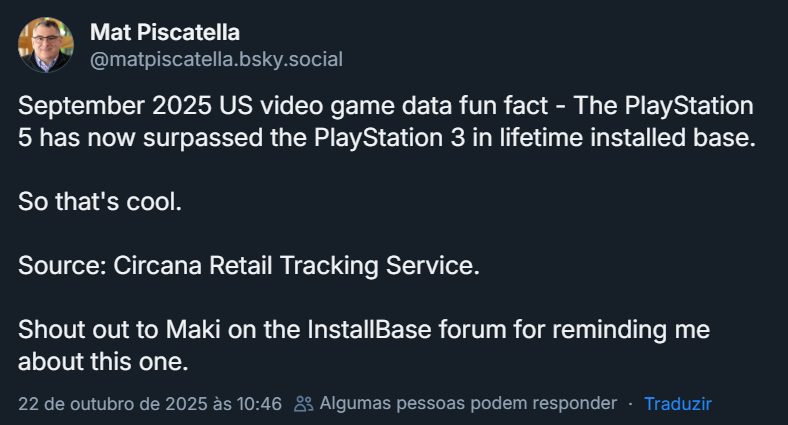 Captura de post sobre vendas do PlayStation 5