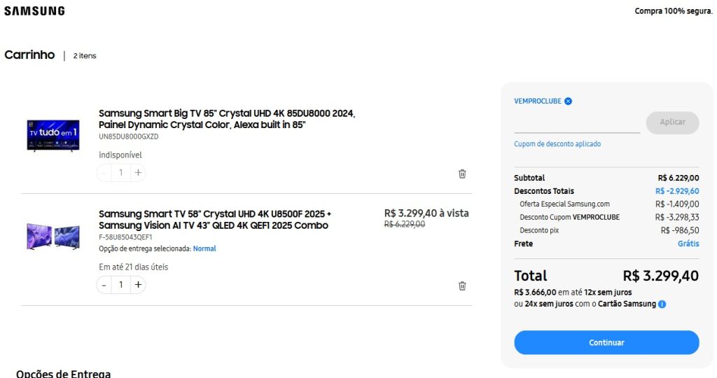 SUPER OFERTA! Duas TVs Samsung por apenas R$ 3.299