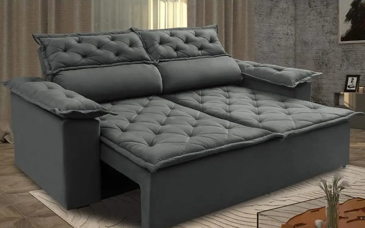 Sofá Retrátil e Reclinável Cama Inbox Compact 1,50m Tecido Suede Velusoft