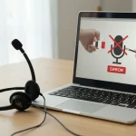 Erro de microfone no notebook com headset ao lado
