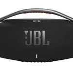 Caixa de som JBL Boombox 3 preta vista de frente com alça superior e logo centralizado