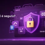 Capa do artigo Opera GX é seguro com escudo de proteção, cadeado e ícones de privacidade em tema roxo gaming