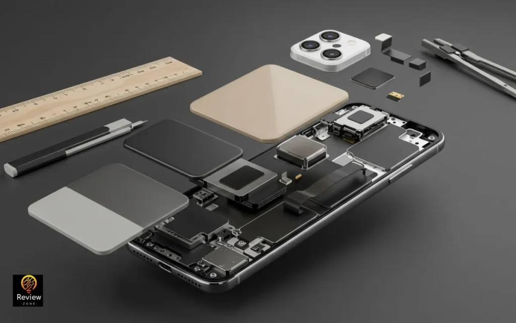 iPhone aberto mostrando componentes internos