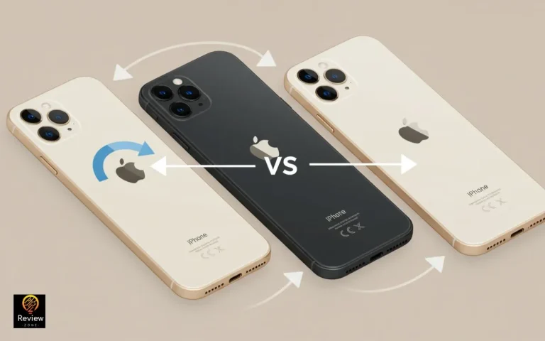 Três iPhones, dourado preto e dourado, lado a lado comparando design