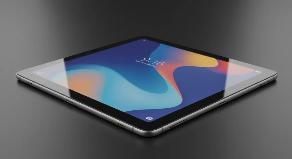 Fx Angled view of Xiaomi Redmi Pad SE 11 showing screen reflection and premium build quality professional product photography lighting 1