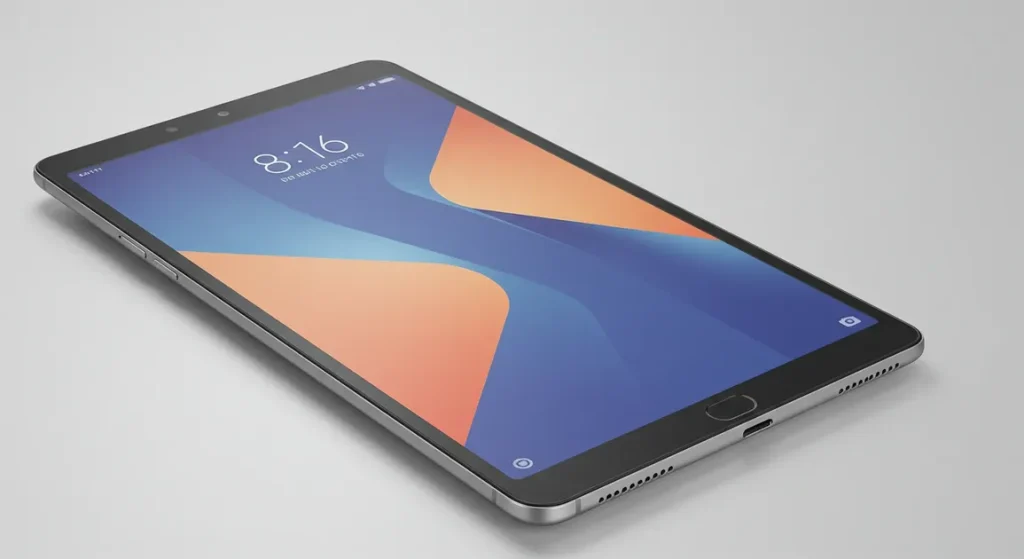 Fx Angled view of Xiaomi Redmi Pad SE 11 showing screen reflection and premium build quality professional product photography lighting 4