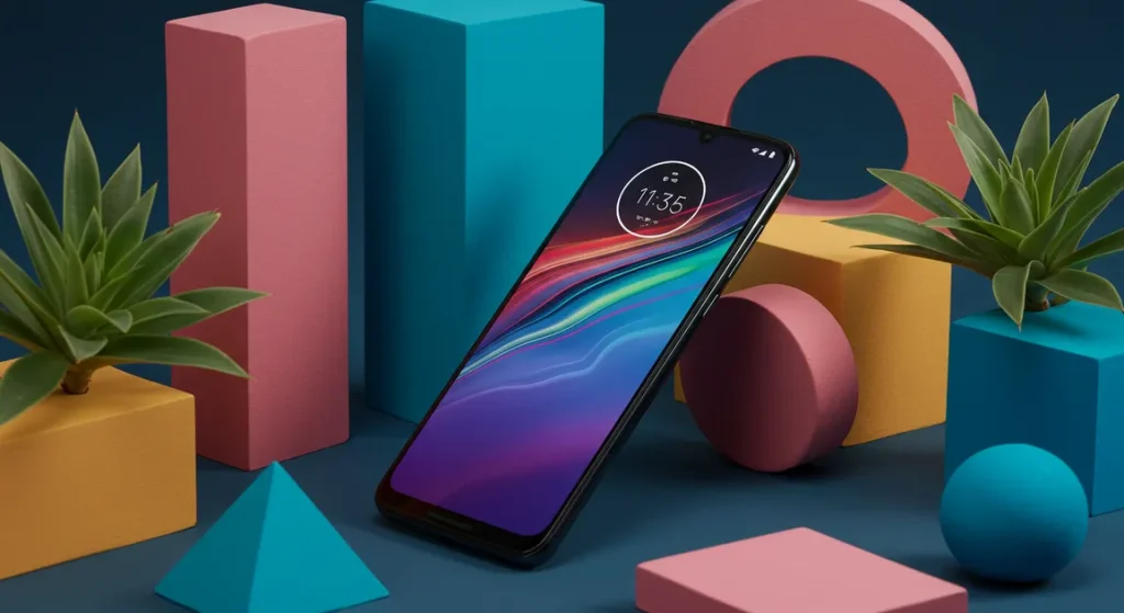 Fx Artistic composition of Motorola Moto G75 next to geometric shapes and plants shot with professional camera equipment and perfect exposure 4