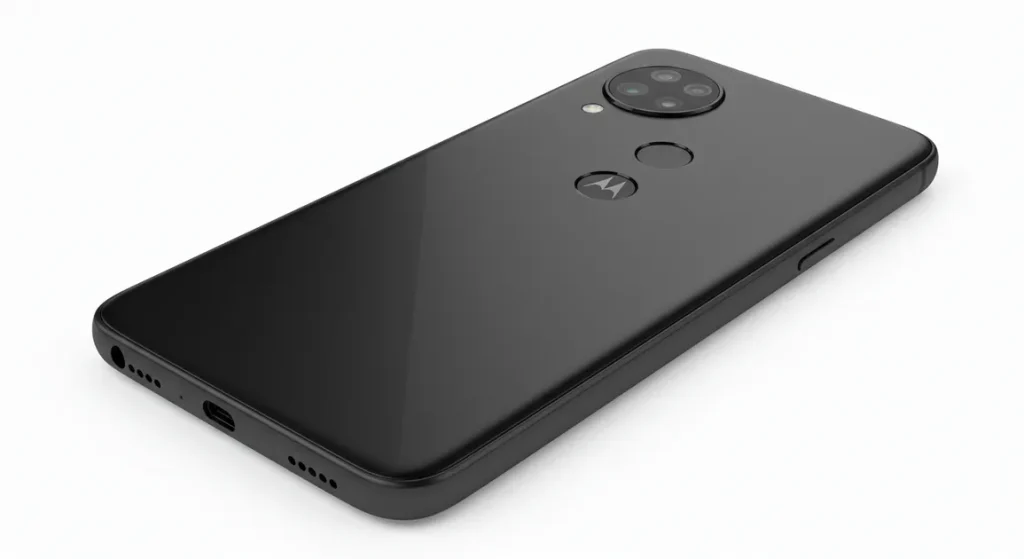 Fx Clean product photography of Motorola Moto G75 on seamless white background with professional lighting setup highlighting every design detail 2