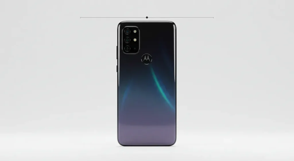 Fx Clean product photography of Motorola Moto G75 on seamless white background with professional lighting setup highlighting every design detail 4