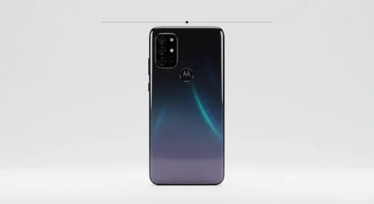 Fx Clean product photography of Motorola Moto G75 on seamless white background with professional lighting setup highlighting every design detail 4