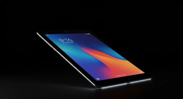 Fx Dramatic low angle shot of Xiaomi Redmi Pad SE 11 tablet against a dark background with rim lighting cinematic product photography style 1