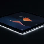 Fx Dramatic low angle shot of Xiaomi Redmi Pad SE 11 tablet against a dark background with rim lighting cinematic product photography style 2