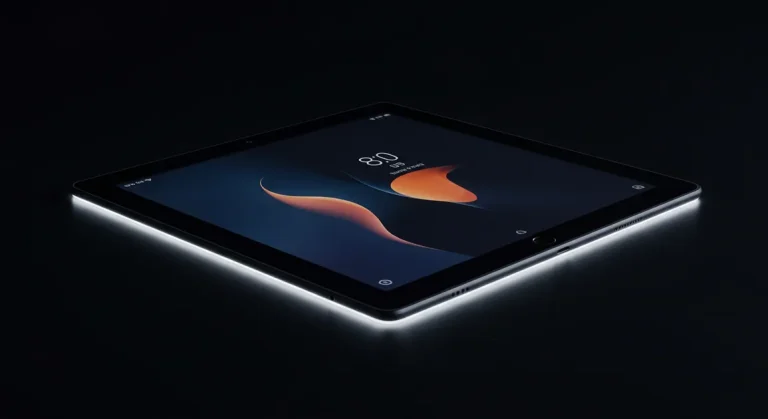 Fx Dramatic low angle shot of Xiaomi Redmi Pad SE 11 tablet against a dark background with rim lighting cinematic product photography style 2