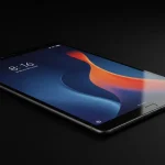 Fx Dramatic low angle shot of Xiaomi Redmi Pad SE 11 tablet against a dark background with rim lighting cinematic product photography style 3