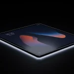 Fx Dramatic low angle shot of Xiaomi Redmi Pad SE 11 tablet against a dark background with rim lighting cinematic product photography style 4