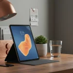 Fx Environmental shot of Xiaomi Redmi Pad SE 11 on a designer workspace with plants and modern decor lifestyle product photography 4