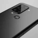 Fx Motorola Moto G75 photographed from the back at slight angle showing the camera bump and brand logo with professional product lighting 3