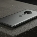 Fx Motorola Moto G75 placed on a textured concrete surface with industrial background emphasizing the phones durability and modern design 2