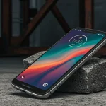 Fx Motorola Moto G75 placed on a textured concrete surface with industrial background emphasizing the phones durability and modern design 3