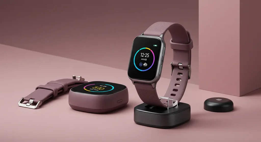 Fx Professional product shot of Samsung Galaxy Fit3 with color coordinated background and accessories 2