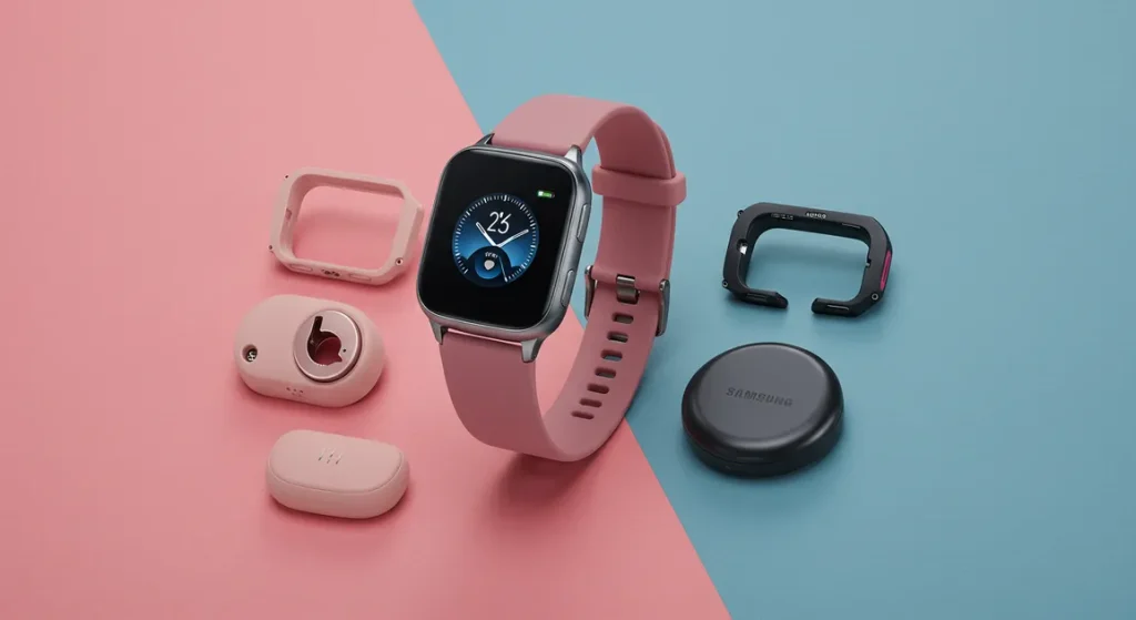 Fx Professional product shot of Samsung Galaxy Fit3 with color coordinated background and accessories 3