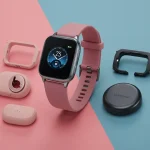 Fx Professional product shot of Samsung Galaxy Fit3 with color coordinated background and accessories 3