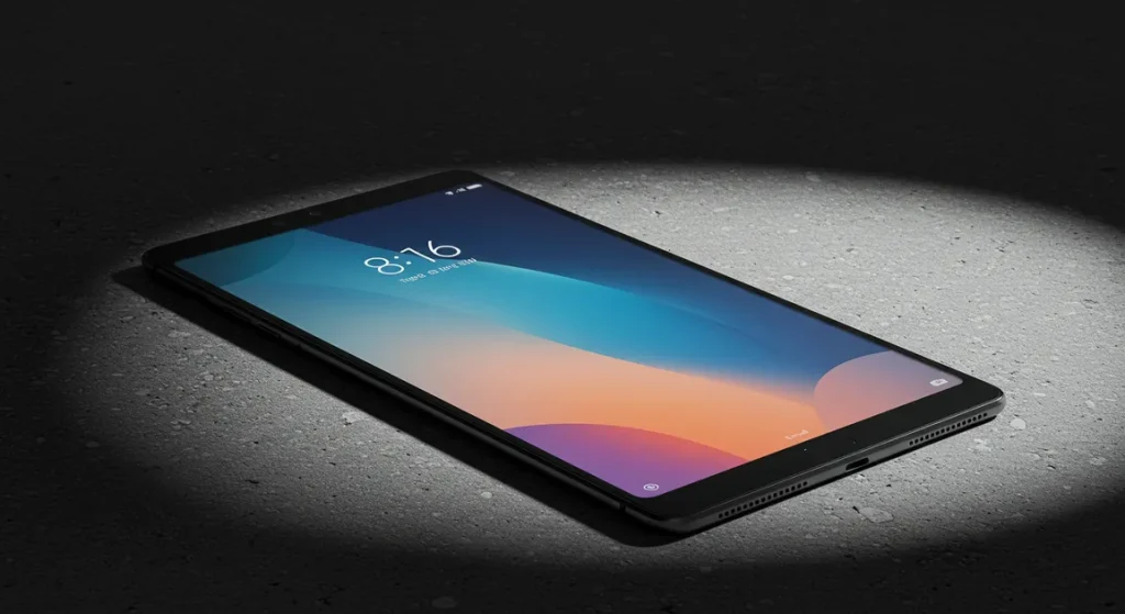 Fx Professional product shot of Xiaomi Redmi Pad SE 11 with dramatic shadow play on a textured concrete surface moody lighting 1
