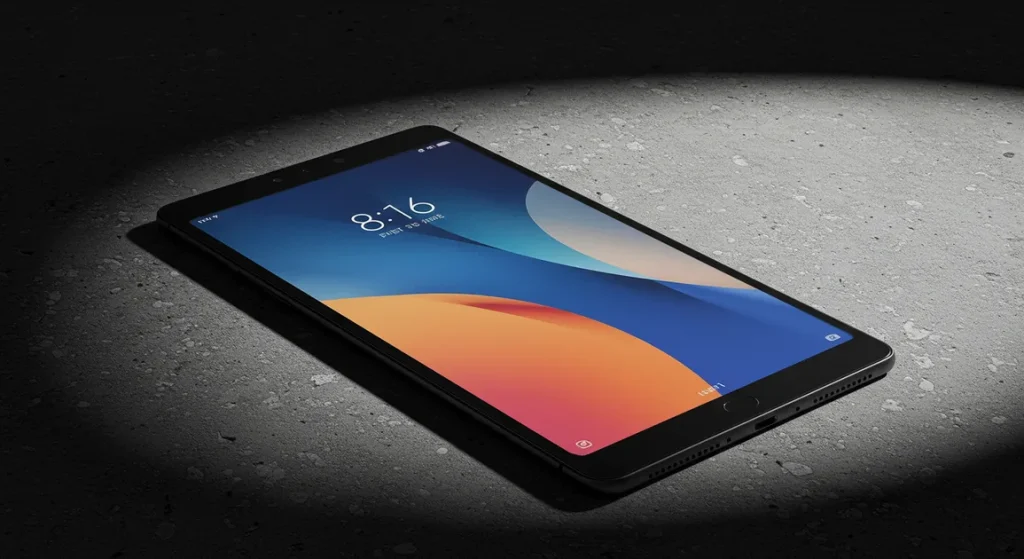 Fx Professional product shot of Xiaomi Redmi Pad SE 11 with dramatic shadow play on a textured concrete surface moody lighting 2