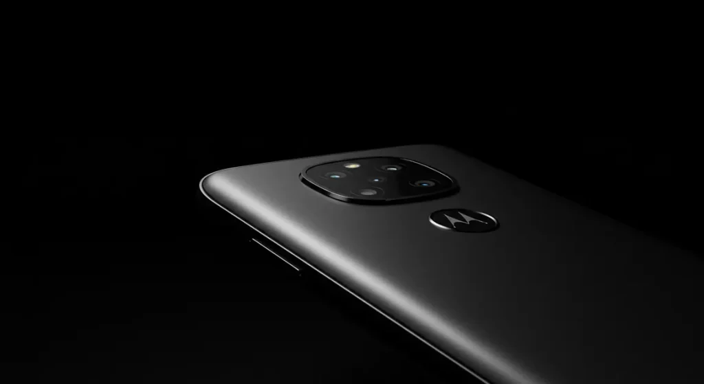 Fx Professional studio shot of Motorola Moto G75 with dynamic lighting creating highlights on the metallic edges and camera lenses 3
