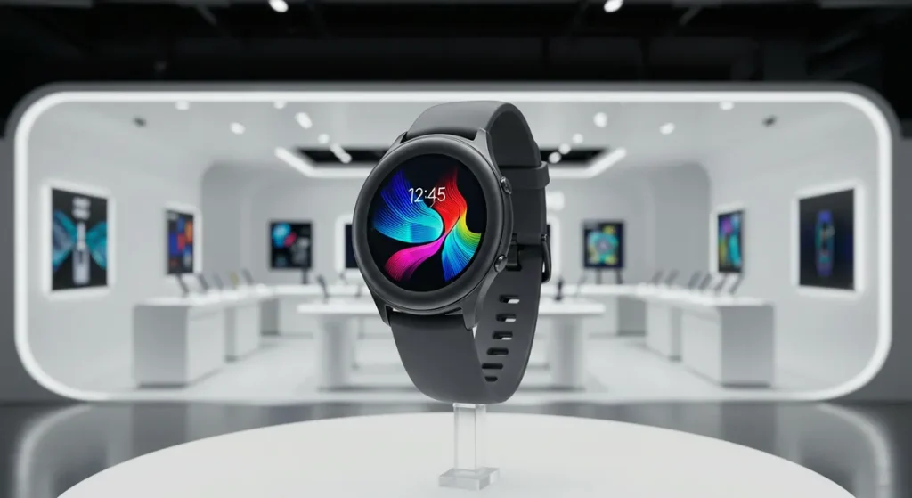 Fx Samsung Galaxy Fit3 displayed in modern tech showroom with professional display lighting 4