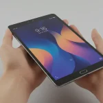 Fx Xiaomi Redmi Pad SE 11 tablet held in hands showing size comparison realistic human hands neutral background natural lighting 4