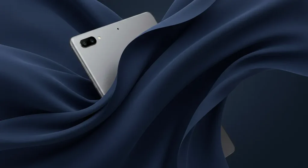 Fx Xiaomi Redmi Pad SE 11 tablet partially submerged in flowing fabric creating elegant curves luxury product photography aesthetic 3