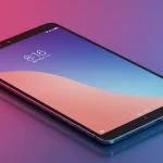 Fx Xiaomi Redmi Pad SE 11 tablet positioned on a gradient acrylic surface with colorful reflections modern commercial photography 1