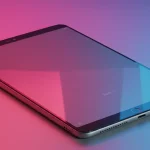 Fx Xiaomi Redmi Pad SE 11 tablet positioned on a gradient acrylic surface with colorful reflections modern commercial photography 2