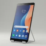 Fx Xiaomi Redmi Pad SE 11 tablet positioned vertically in portrait mode on a sleek metal stand minimalist background studio quality 1