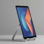 Fx Xiaomi Redmi Pad SE 11 tablet positioned vertically in portrait mode on a sleek metal stand minimalist background studio quality 2