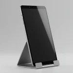 Fx Xiaomi Redmi Pad SE 11 tablet positioned vertically in portrait mode on a sleek metal stand minimalist background studio quality 4