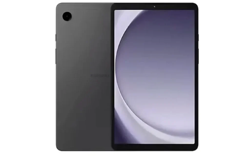 Galaxy Tab A9 é bom? Imagem frontal e traseira do tablet Samsung em 2025 na cor grafite

