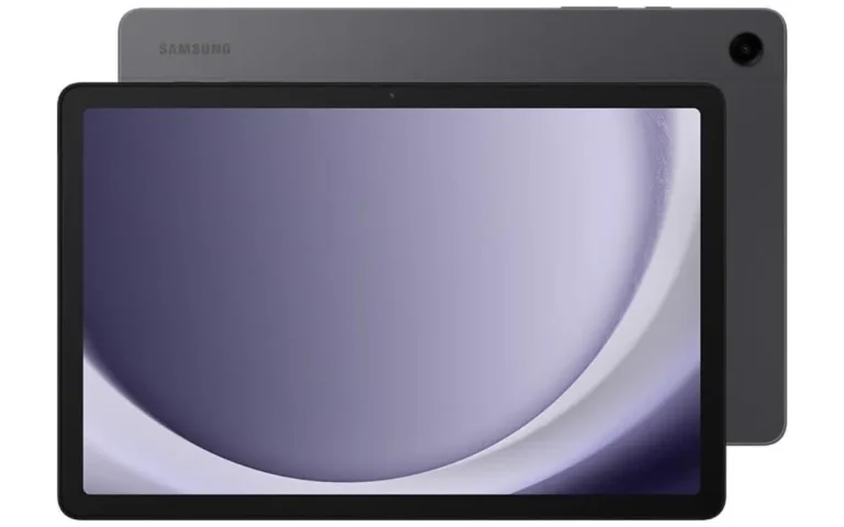 Tablet Samsung Galaxy Tab A9 na cor grafite visto de frente e de trás