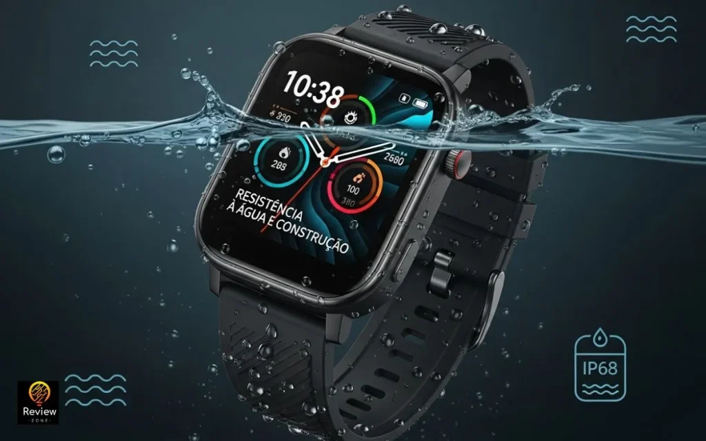Smartwatch à prova d’água com design robusto.