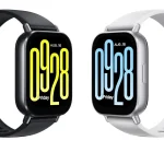 Redmi Watch 5 Active nas cores preto e branco com mostrador digital minimalista