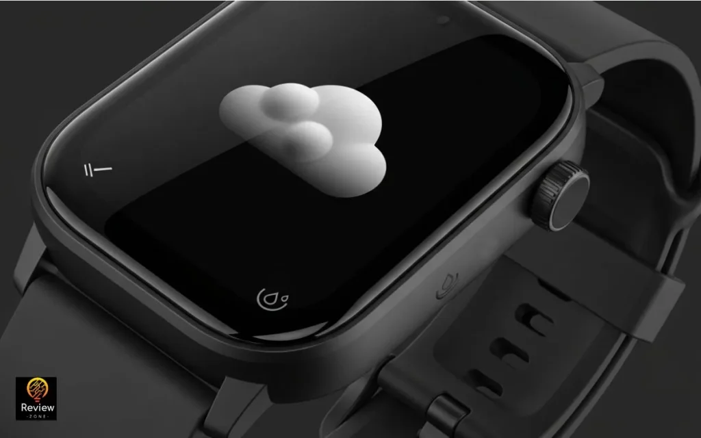 Smartwatch Redmi Watch 5 Active com tela exibindo previsão do tempo.