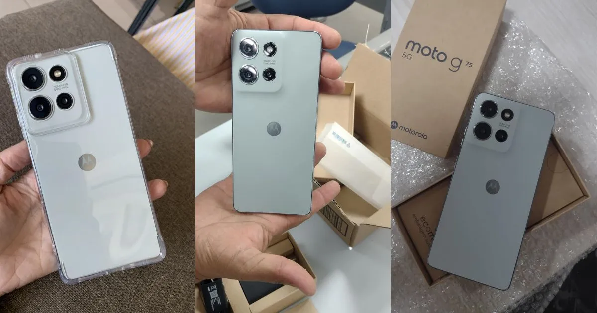 Smartphone Motorola Moto g75 5G: O Veredito Sobre Sua Tela OLED 1 Smartphone Motorola Moto G75 5G cor prata com três câmeras traseiras.