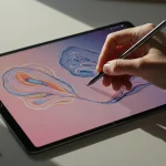 Fx Artistic photography of Samsung Galaxy Tab S10 FE with S Pen creating digital art on screen 3