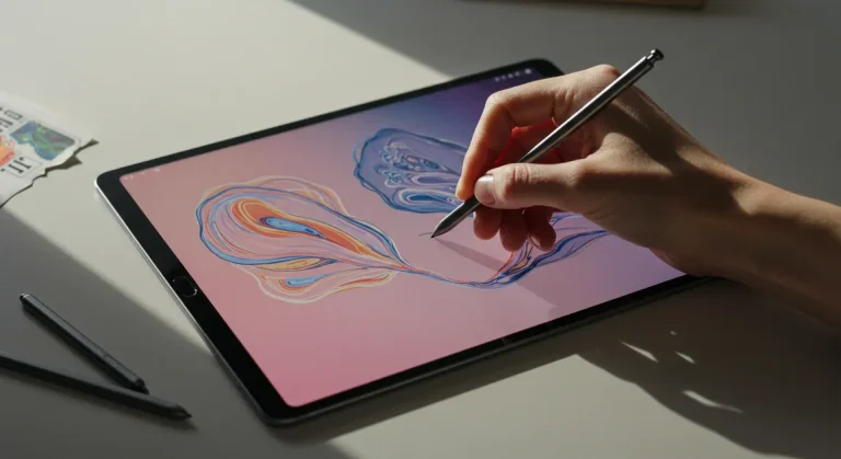 Fx Artistic photography of Samsung Galaxy Tab S10 FE with S Pen creating digital art on screen 3
