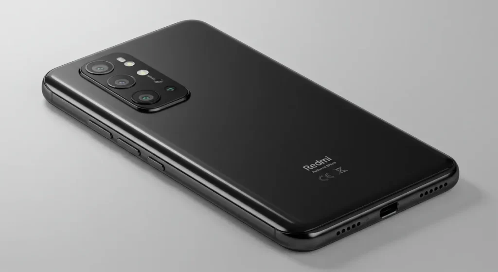 Fx Back view of Xiaomi Redmi Note 13 Pro Plus 5G highlighting the camera island design and Redmi branding professional product shot with soft shadows 1