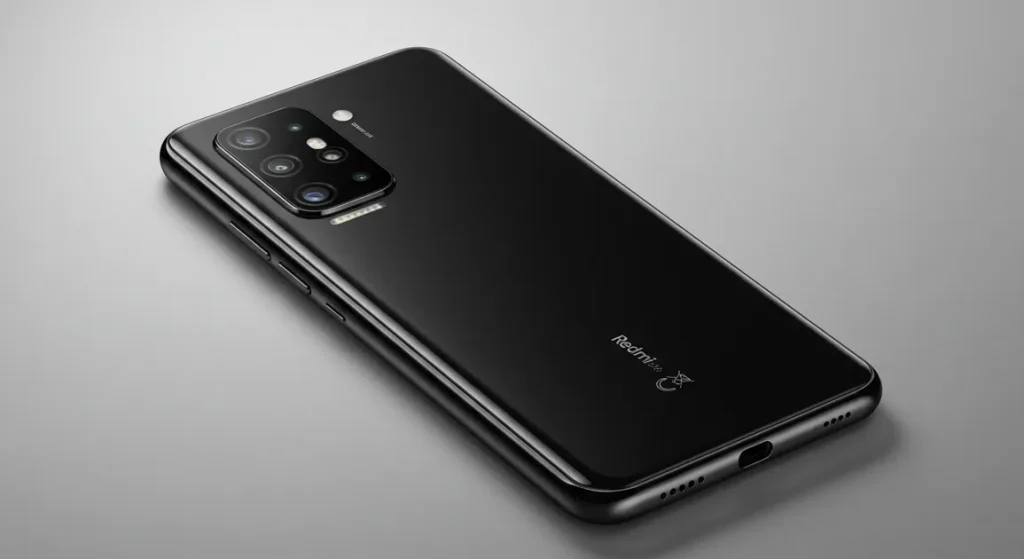 Fx Back view of Xiaomi Redmi Note 13 Pro Plus 5G highlighting the camera island design and Redmi branding professional product shot with soft shadows 3