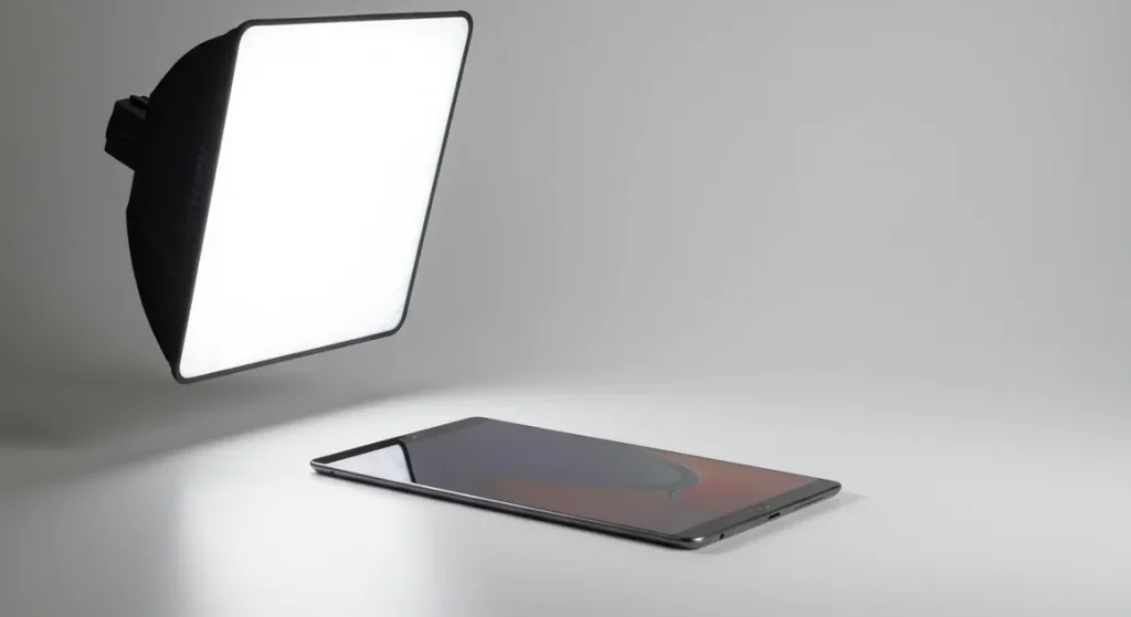 Fx Clean studio photography of Samsung Galaxy Tab S6 with soft box lighting setup 2